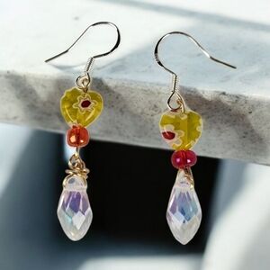 Silver Plated Millefiori Lampwork Glass Teardrop AB Beads Dangle Earrings